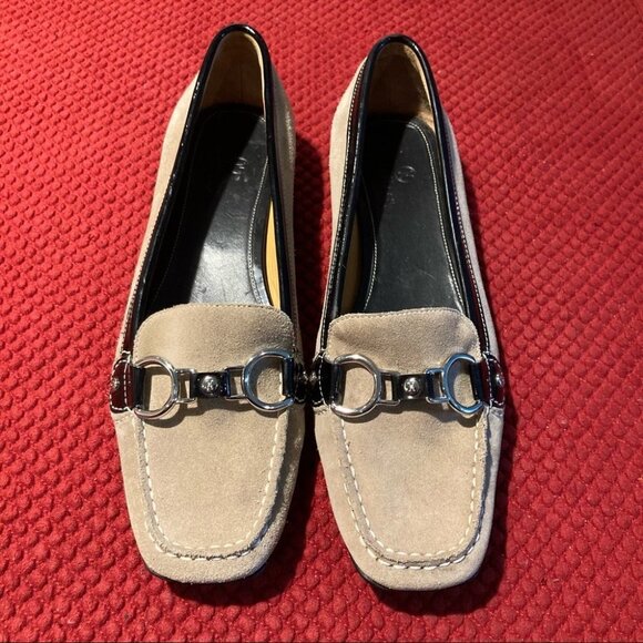 COLE HAAN + NIKE AIR Sz 8.5B Suede Patent  Leather Horse bit Driving Shoe Loafer - Picture 2 of 10